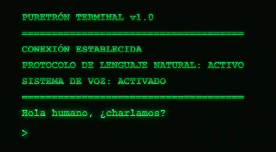 Puretrón. Chat netro de los años 80 con cerebro IA moderno.